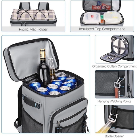 Mochila Térmica de Gran Capacidad Impermeable a Prueba de Fugas Bolsa de Picnic al Aire Libre Con Abrebotellas para Camping Senderismo Playa