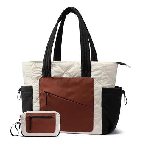 Borsa Tote Trapuntata Grande Capacità Impermeabile Patchwork Borsa A Mano Scomparto Laptop Leggera Viaggio Donna