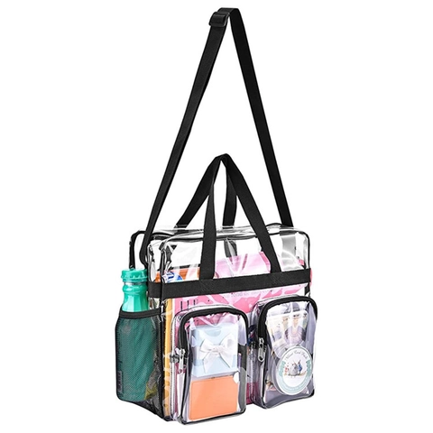Transparente PVC Tragetasche Große Kapazität Multi-Taschen Stadion Zugelassen Wasserdicht Schultertasche Für Arbeit Reisen Schule