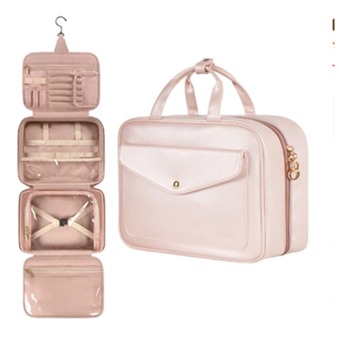 Hanging Toiletry Bag Large Capacity Waterproof PU Leather Travel Makeup Cosmetic Organizer With Hook Portable Bathroom Case