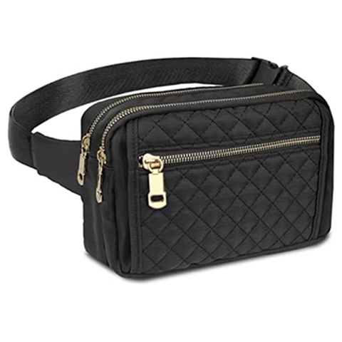 Quilted Nylon Fanny Pack Fashion Belt Bag For Women Men Adjustable Strap Water Resistant Waist Pack With Hidden Pocket