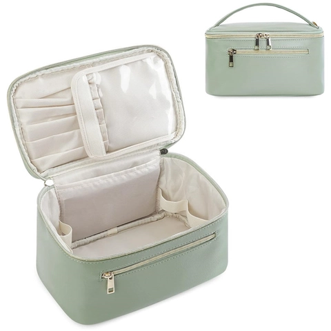 Große Kapazität Make-Up Tasche Wasserdichtes PU Leder Reise Kosmetikkoffer Tragbarer Kulturbeutel Mit Pinselhaltern
