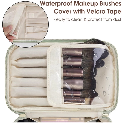 Große Kapazität Make-Up Tasche Wasserdichtes PU Leder Reise Kosmetikkoffer Tragbarer Kulturbeutel Mit Pinselhaltern