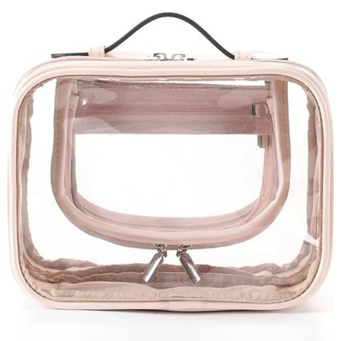 Transparente PVC Wasserdichte Kulturbeutel PU Leder Besatz Reise Make Up Organizer Tragbare Badezimmer Aufbewahrung Handtasche
