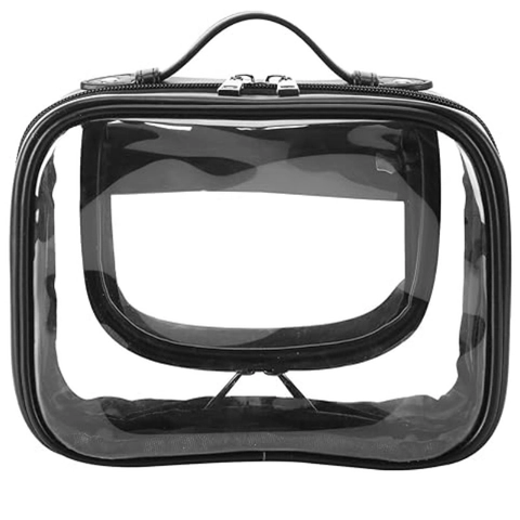 Transparente PVC Wasserdichte Kulturbeutel PU Leder Besatz Reise Make Up Organizer Tragbare Badezimmer Aufbewahrung Handtasche