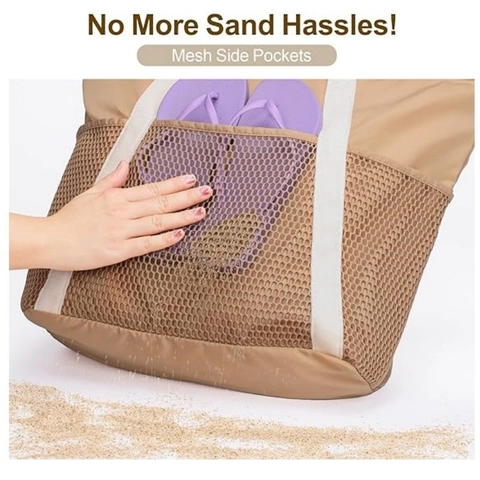 Large Capacity Beach Bag Tote Waterproof Sandproof Nylon Mesh Travel Swimming Vacation Handbag For Women