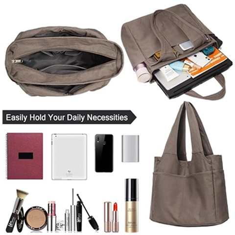 Borsa Tote In Tela Di Grande Capacità Per Donna Borsa A Spalla Multitasca Con Cerniera Lavoro Viaggio Shopping Casual
