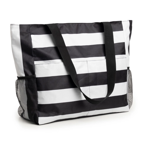 Large Capacity Waterproof Beach Bag Striped Portable Tote Bag Travel Shopping Handbag With Mesh Pockets