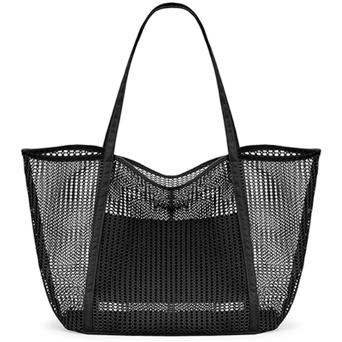 Women's Mesh Beach Tote Bag Large Capacity Waterproof Bottom Shoulder Bag For Travel Swimming Picnic Shopping Mesh Storage Bag