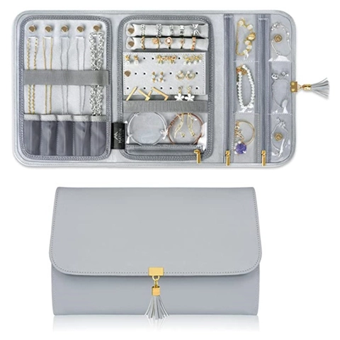 Borsa Organizzatore Di Gioielli Da Viaggio Pieghevole In Pelle PU Custodia Portatile Per Collane Orecchini Anelli