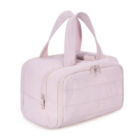 Large Capacity Quilted Toiletry Bag For Women Portable Travel Cosmetic Makeup Organizer With Wide Opening Wet Dry Separation Polyester Bag