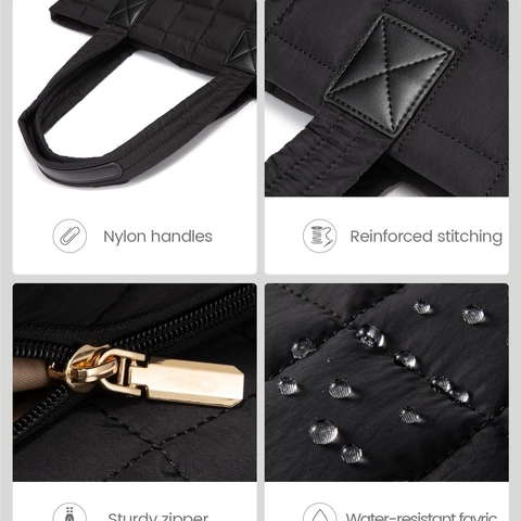 Große Gesteppte Tragetasche Wasserdichtes Nylon Mode Schultertasche Mit Gepolstertem Laptopfach Und Kleiner Tasche Für Damen Reisen Pendeln
