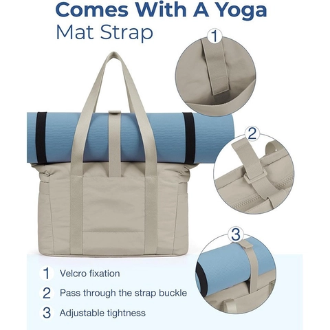 Quilted Large Capacity Tote Bag For Women Polyester Gym Bag With Yoga Mat Strap Multi-Pocket Travel Handbag Laptop Bag