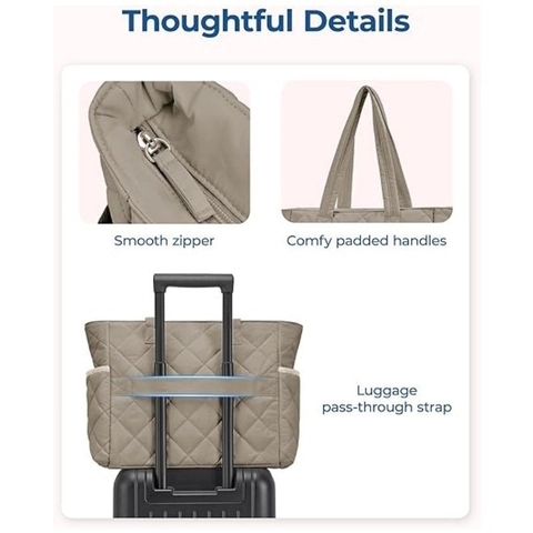 Quilted Puffer Tote Bag Large Capacity Lightweight Polyester Travel Shoulder Handbag Multi-Pocket For Women Casual Chic Style