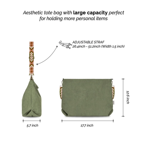 Borsa A Tracolla In Velluto A Coste Grande Capacità Con Cerniera E Tracolla Larga Regolabile Motivo Etnico Per Donna