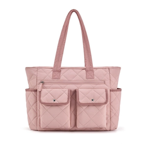Quilted Puffer Tote Bag Large Capacity Lightweight Polyester Travel Shoulder Handbag Multi-Pocket For Women Casual Chic Style