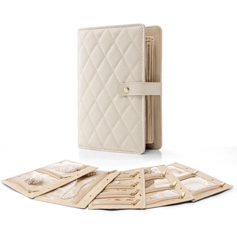 Portable PU Leather Jewelry Storage Book Large Capacity Quilted Jewelry Organizer For Earring Necklace Bracelet Ring Travel Travel Jewelry Case