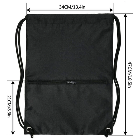 Drawstring Backpack Waterproof Nylon Sport Gym Sack With Front Zipper Pocket Large Capacity Lightweight For Travel Fitness