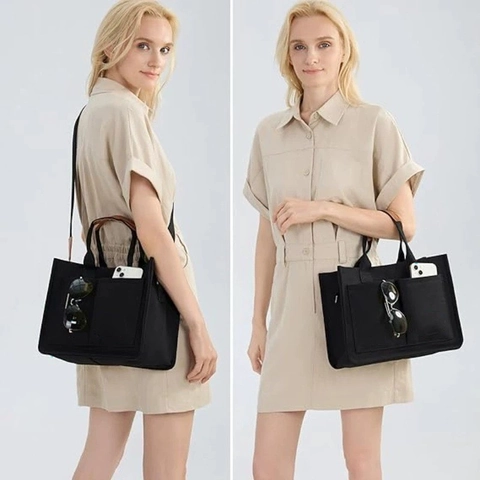 Grande Borsa Tote In Tela Con Finiture In Pelle PU Tasche Multiple Borsa A Tracolla Per Laptop Donna Viaggi Lavoro Scuola Quotidiano