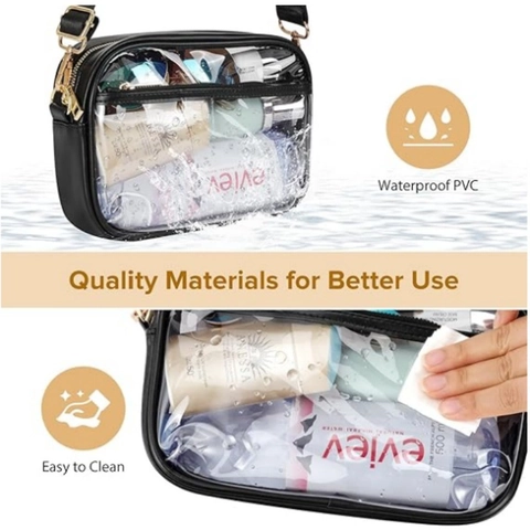 Clear Crossbody Bag Transparent PVC Waterproof Stadium Approved Concert Purse With Adjustable Removable Strap Fashion For Women