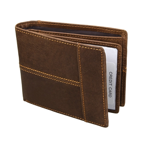 Portefeuille pour Hommes en Cuir Véritable Rétro Protection RFID Court Bifold Avec Emplacements pour Cartes Poche à Monnaie Zippée Vintage Décontracté