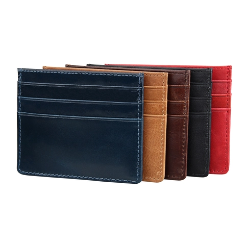 Porta Carte In Vera Pelle Blocco RFID Ultra Sottile Vintage Pelle Di Vacca Business Custodia Per Carte Di Credito Unisex