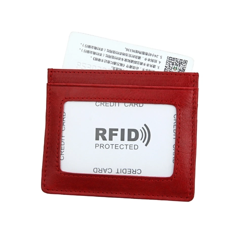 Porte-Cartes En Cuir Véritable Portefeuille Protection RFID Mince Fenêtre ID Étui À Cartes De Crédit Pour Hommes Et Femmes
