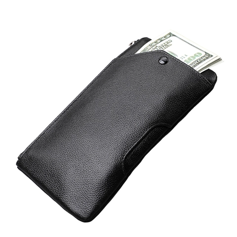 RFID Genuine Leather Long Wallet For Women Men Cowhide Litchi Pattern Zip Around Phone Clutch Bag Slim Wristlet Wallet