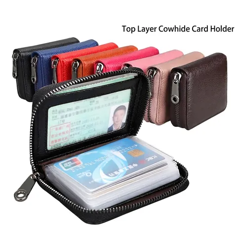 Porta Carte In Vera Pelle Con Protezione RFID Mini Portafoglio Con Cerniera Unisex Business Casual Motivo Litchi