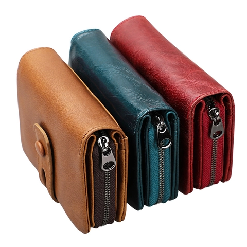 Portafoglio In Vera Pelle Vintage Con Blocco RFID Tasca Con Cerniera Slot Per Carte Per Uomo E Donna Stile Retrò