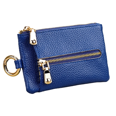 Genuine Leather Key Wallet Pebbled Texture Zipper Coin Pouch With Metal Hook Car Key Holder For Men Women