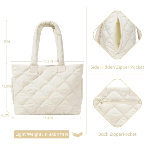 Borsa Tote Trapuntata Da Donna Borsa A Mano Puffer Nylon Resistente All'acqua Grande Capacità Lavoro Ufficio Imbottita