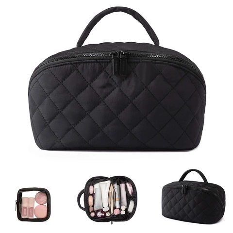 Large Capacity Quilted Makeup Bag For Women Waterproof Mili Velvet Toiletry Bag Travel Portable Cosmetic Organizer With Handle
