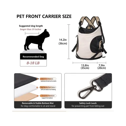Zaino Frontale Per Animali Poliestere Mesh Traspirante Mani Libere Portatile Piccoli Cani Gatti Escursione Viaggio