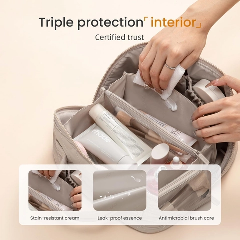 Borsa Cosmetica In Poliestere Trapuntato Grande Capacità Multi Scomparto Organizzatore Da Viaggio Con Maniglia E Pochette In PVC Chiaro