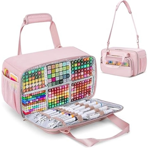 Custodia Organizer Per Pennarelli Grande Capacità Poliestere Borsa Da Trasporto Con Tracolla Per Artisti Rosa