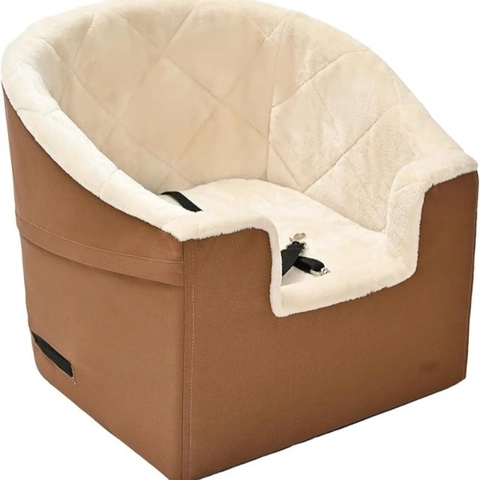 Huisdier Hond Auto Booster Seat Draagbare Reismand Warm Lamswol Hondenmand Voor Kleine Middelgrote Honden Katten Met Veiligheidslijn Wasbaar Tan