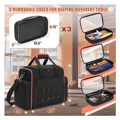 Professional Oxford Cloth Tool Bag Heavy Duty Hardware Organizer Shoulder Handbag With Multiple Pockets Transparent Inner Pouches