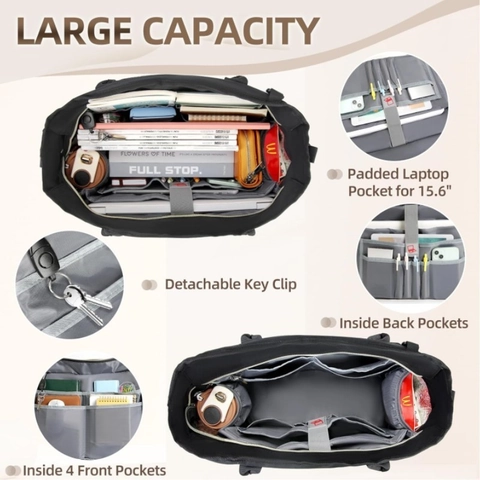 Borsa Tote Grande Per Laptop Da Donna In Nylon Resistente All'Acqua Multitasche Per Lavoro Business E Viaggi