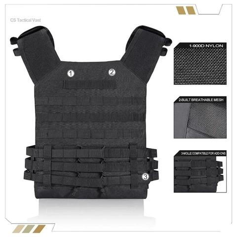 Adjustable Tactical Vest 900D Nylon Breathable Lightweight MOLLE System Modular Training Vest For Outdoor CS Field Black