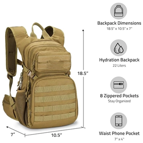 Mochila De Hidratación Táctica Con Bolsa De Agua Sistema MOLLE Senderismo Ciclismo Deporte Al Aire Libre Militar