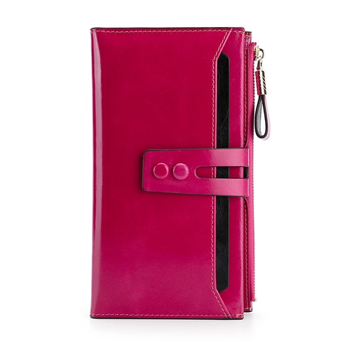 Echtes Leder RFID Damen Lange Brieftasche Ölwachs Rindsleder Clutch Große Kapazität Mehrere Kartenfächer Handyfach Geldbörse
