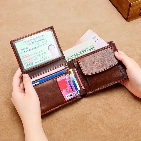 Portafoglio Uomo In Vera Pelle Di Vacchetta Blocco RFID Slot Per Carte Tasca Portamonete Finestra ID Business Casual