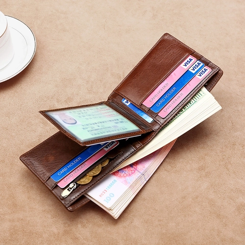 Herren Brieftasche Echtleder RFID Schutz Mehrere Kartenfächer Vintage Business Kurze Geldbörse Reißverschluss Münzfach