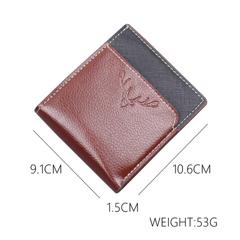 Portefeuille Court à Deux Volets en Cuir de Vachette PU pour Homme Business Décontracté Multi-Emplacements pour Cartes Avec Logo de Cerf en Relief Détails de Couture
