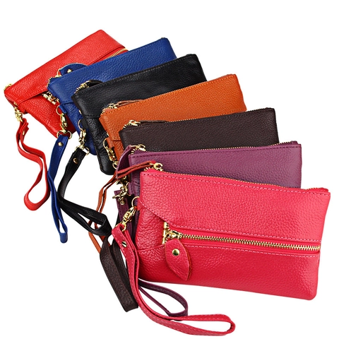 Portamonete in Vera Pelle Grana Litchi Astuccio per Chiavi Multifunzionale Per Donna Portafoglio per Cellulare Con Cinturino da Polso Pochette
