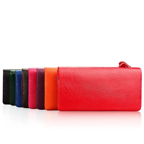 Damen Portemonnaie aus echtem Rindsleder Lang Litschi-Muster Reißverschluss Clutch Geldbeutel Organizer Handtasche
