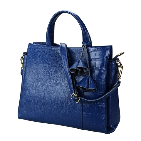 Sac à Main Femme en Cuir Véritable Première Couche Gaufré Crocodile Patchwork Sac à Épaule Bandoulière Avec Gland Pendentif Fleur Affaires