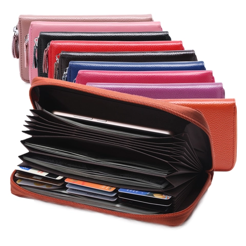 Genuine Leather RFID Blocking Long Wallet Women Men Top Layer Cowhide Large Capacity Clutch Bag Multi Card Slots Zipper Purse