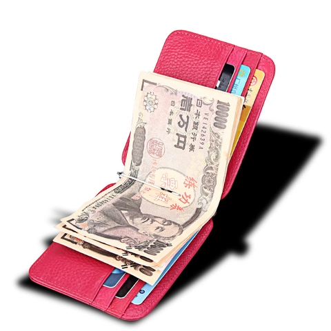 Portacarte con Fermasoldi in Vera Pelle di Vacchetta Protezione RFID Sottile Portafoglio Minimalista per Uomo Donna Business
